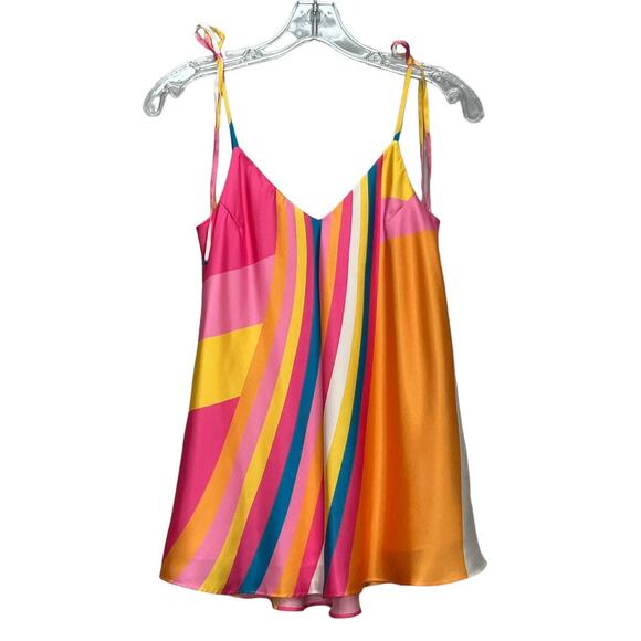 JULIE BROWN NYC Satin Sunnyside Tie Spaghetti Strap Camisole Stripes Women's S - Picture 1 of 9